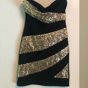 Black and gold sequin mini dress